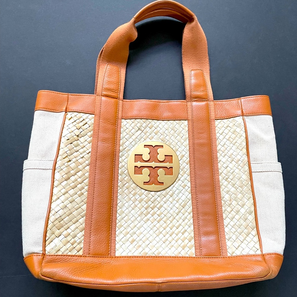 Tory Burch Canvas and Straw Tote